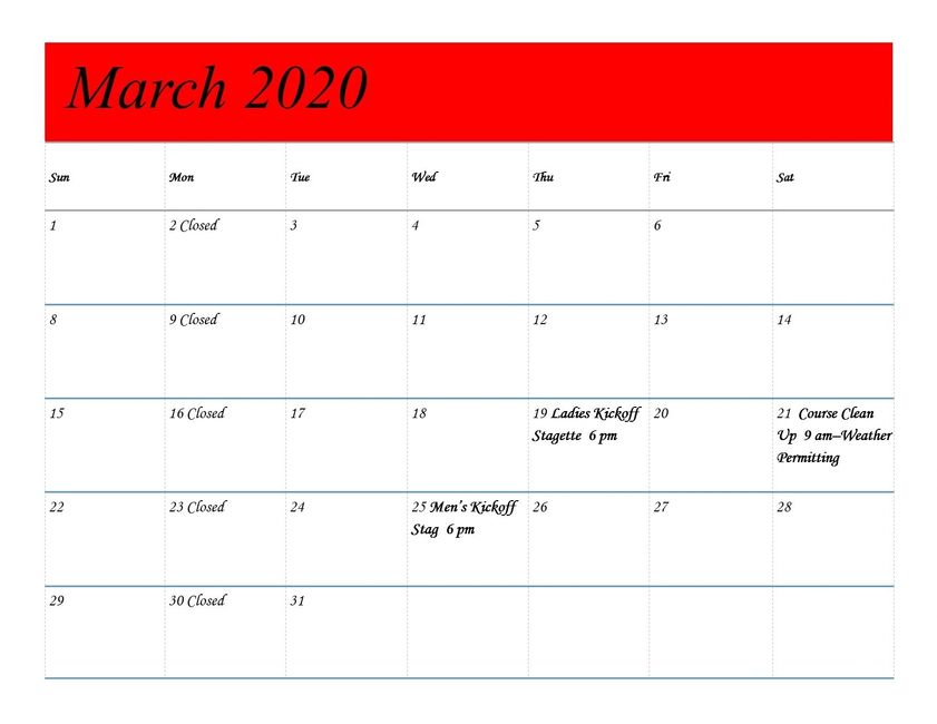 Calendar Holstein Golf Country Club